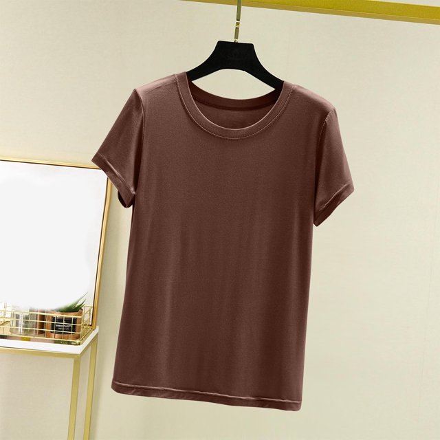 Weiqiqre T-Shirt à Col Rond pour Femme à Manches Courtes Ajusté T-Shirt Mince Uni Haut de Pyjama Pyjama à Manches Courtes