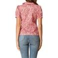 thumbnail image 3 of INSPIRE CHIC Blouse Boutonnée pour Femme à Manches Courtes Bouffantes Col Rabattu Haut en Coton à Motif Floral S Rose, 3 of 7