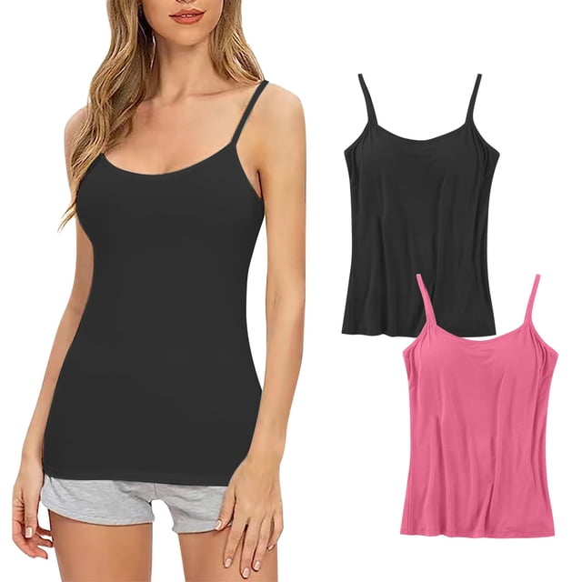 Timegard Camisoles 2 Pcs pour Femmes avec Soutien-Gorge Intégré Grande Taille Col Rond Respirantes Confortables Extensibles