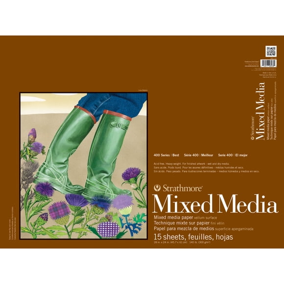 Strathmore Série 400 Tampon pour Matières Mixtes, 18"x24 Pouces Relié à la Colle, 15 Feuilles