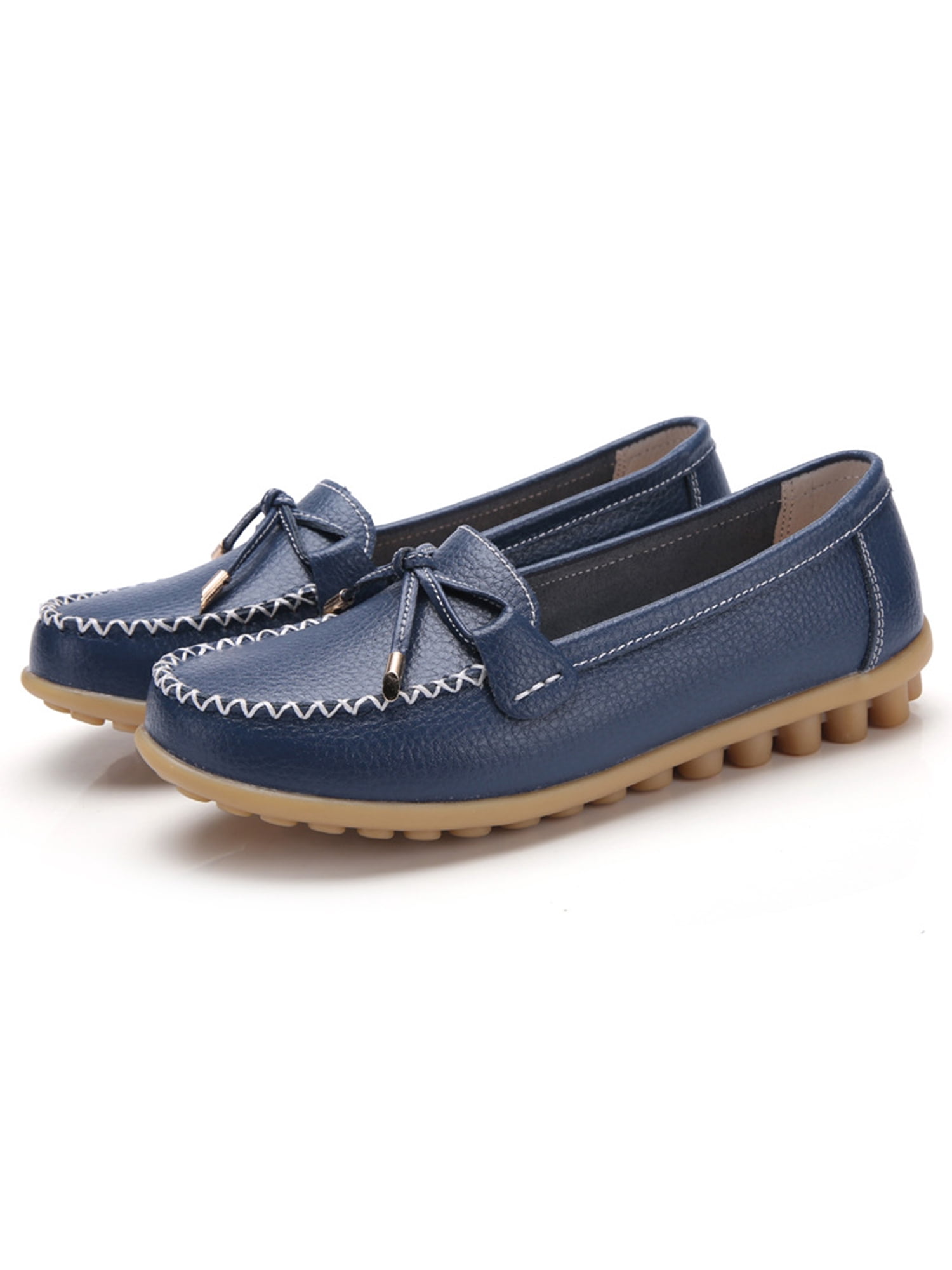 MAWCLOS Ladies Moccasins Comfort Nursing Shoes Slip On Resistant Loafers Bow Work Boat Shoe Deep Blue 8.5