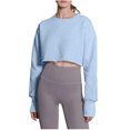 thumbnail image 1 of AherBiu Hauts Courts pour Femmes à Manches Longues d'Automne, T-Shirts à Col Rond, Épaules Tombantes, Confortables, Rembourrés, Chauds, 1 of 5