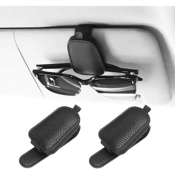 Sunglasses Holders for Car Visor, 2 Pack Magnetic Leather Sunglass Clip for Car Visor, Car Glasses Holder and Ticket Card Clip, Eyeglass Holder for Car Visor Accessories (Black)