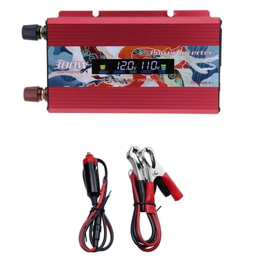 Dvkptbk Power Inverter Pure Sine 300W Power Inverter 12V to 110V Car Plug Inverter Adapter Power Converter with 2A USB Charging Ports & 2 Battery Clamps with Led Display Red Camping & Hiking