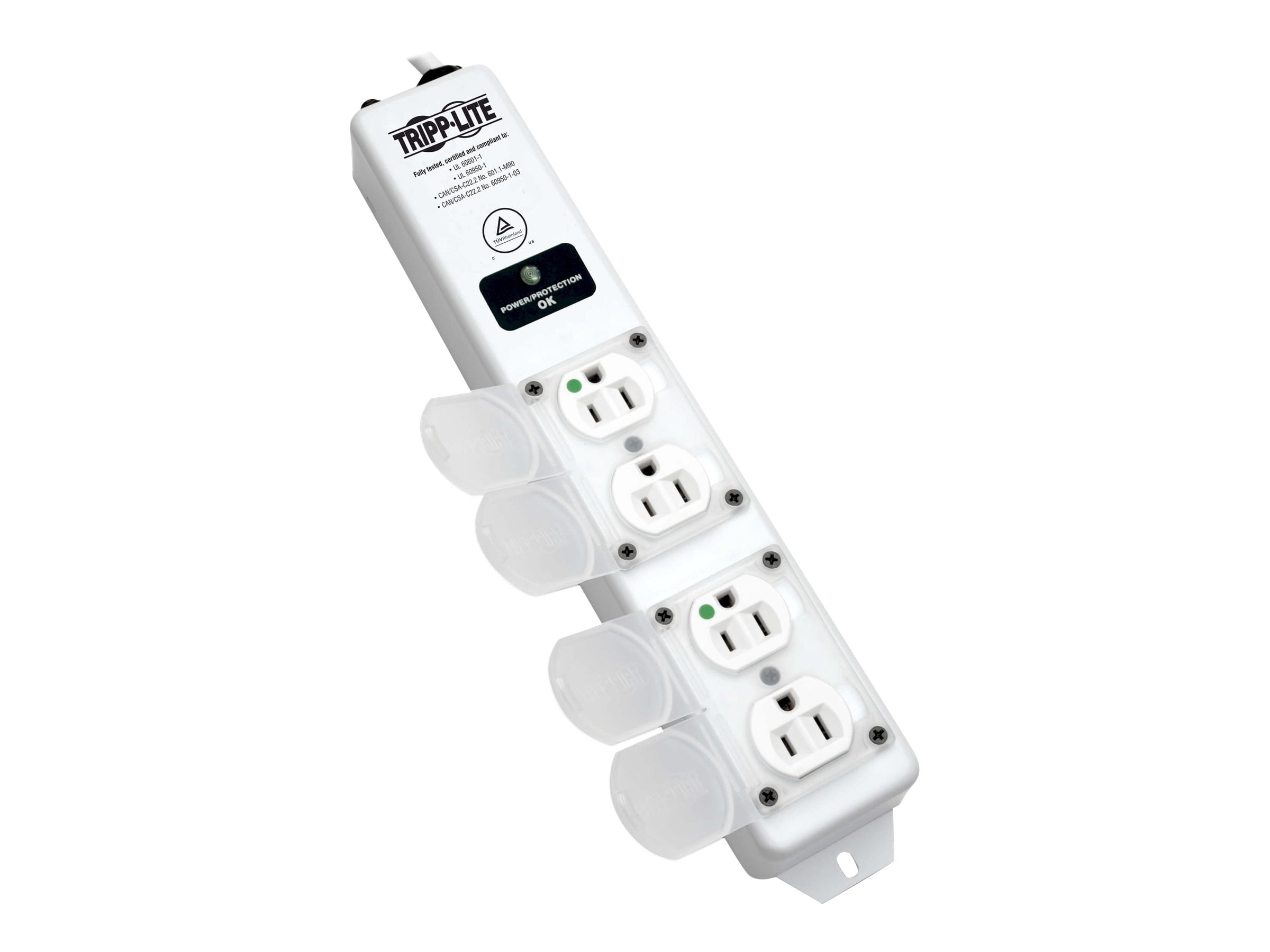 Tripp Lite Safe-IT Surge Protector Power Strip Medical Hospital Antimicrobial Metal 4 Outlet 15' Cord - Surge protector - 15 A - AC 120 V - output connectors: 4 - white