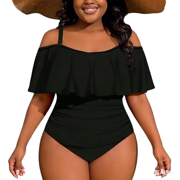 Plus Size One-Piece Swimsuit for Women with Floral Print and Built-In Bra, High-Cut Leg for Beach and Pool