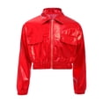 thumbnail image 3 of Jowowha Vestes de Jazz pour Filles Manteau Métallique Brillant à Manches Longues Col Rabattable avec Poches à Rabat Décontracté Hanches Rouge 10, 3 of 7