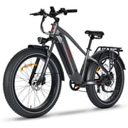 Oiios Powa Electric Bike Fat Tire Commuter for Adults - UL Certified 750W 26 in 125 km Long Range - Hydraulic Brakes Front Suspension LED Lights - Graphite Grey