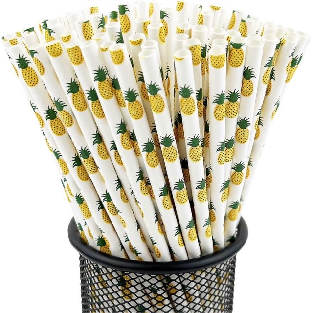 Disposable Drinking Fruit Paper Straws, Pack 100 Pineapple