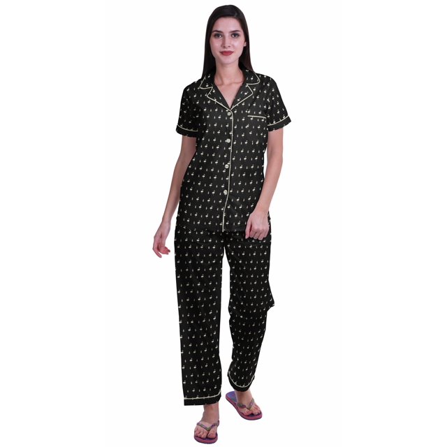 Moomaya Pajamas For Women Pj Set Printed Cotton Button Up Pajama Shirt Sleepwear