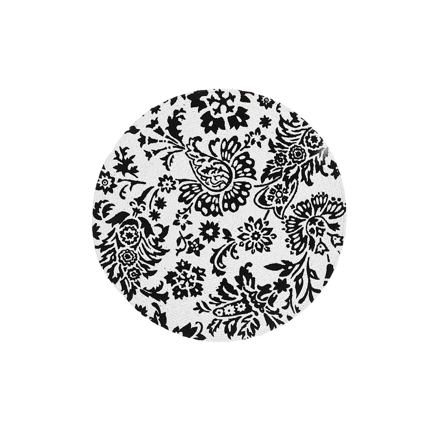 IH Casa Decor Imprimé Round Cotton Corde Placemat Black Baroque - Ensemble De 12