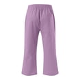 thumbnail image 4 of Plebaso Boys Girls Capris Pants Cotton Linen Drawstring Casual Pants Lightweight Cropped Pants with Pockets, 4 of 5
