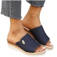 thumbnail image 4 of Sandales Compensées pour Femmes, Pantoufle à Plateforme, Talon Haut, Bout Ouvert, Toile, Sandales à Enfiler d'Été, Bleu Foncé, 4 of 9
