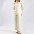 thumbnail image 4 of Timegard Ensemble 2 Pcs pour Femmes, Pull à Col Haut, Manches Longues, Pantalon Large, Couleur Unie, 4 of 4