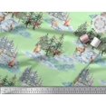 thumbnail image 2 of Soimoi Green Rayon Fabric Animals & Pine Tree Fabric Prints By Yard 56 Inch Wide, 2 of 5