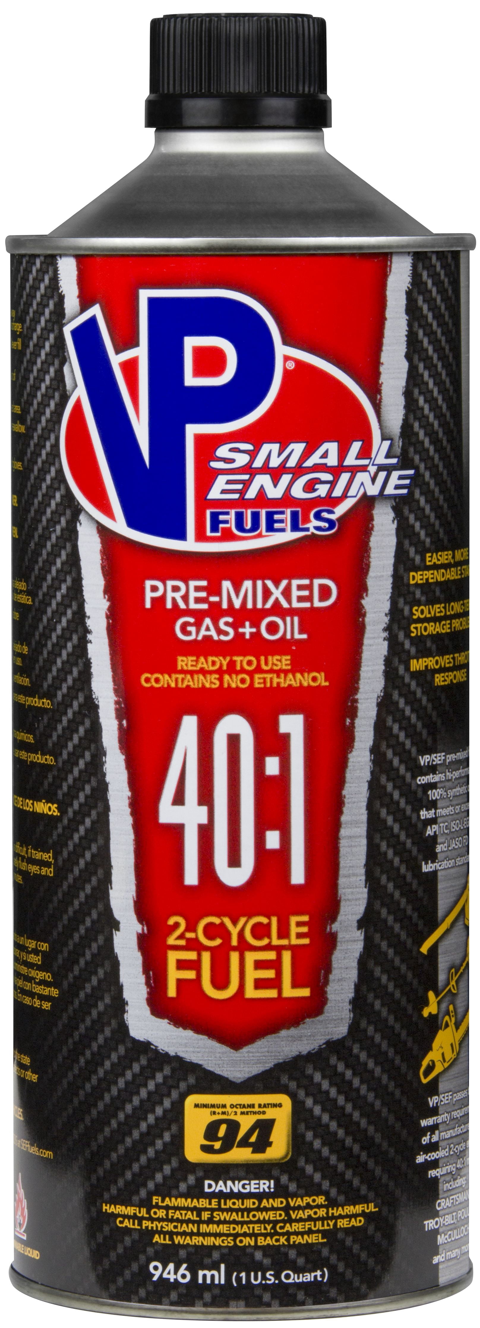 VP Racing Fuels Fuel 6295 Use With Small Engines; Leaded; 2 Cycle 40 1 Pre-Mix With Oil; 1 Quart Bottle; Single