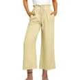 thumbnail image 1 of Yuyuzo Cotton Linen Pants for Women High Waisted Ruffle Drawstring Wide Leg Ankle Length Trousers, 1 of 3