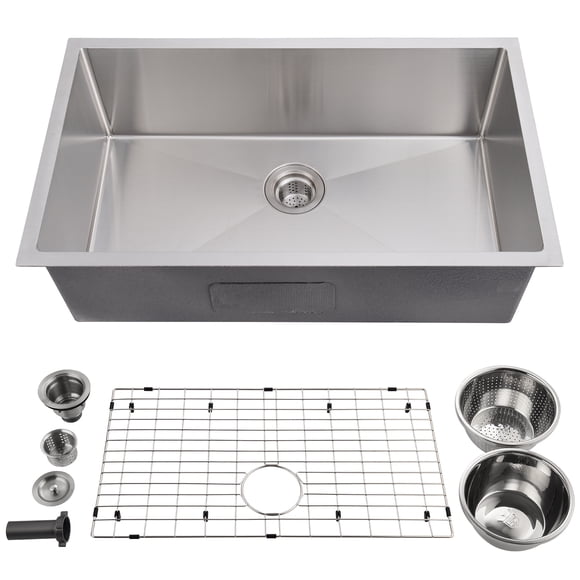 30 Inch Kitchen Sink for Single Bowl,Undermount Kitchen Sink Stainless Steel Sink 16 Gauge Kitchen Sinks with Accessories, Easy Drain and Low Noise 30*18*10” (Brushed Nickel)