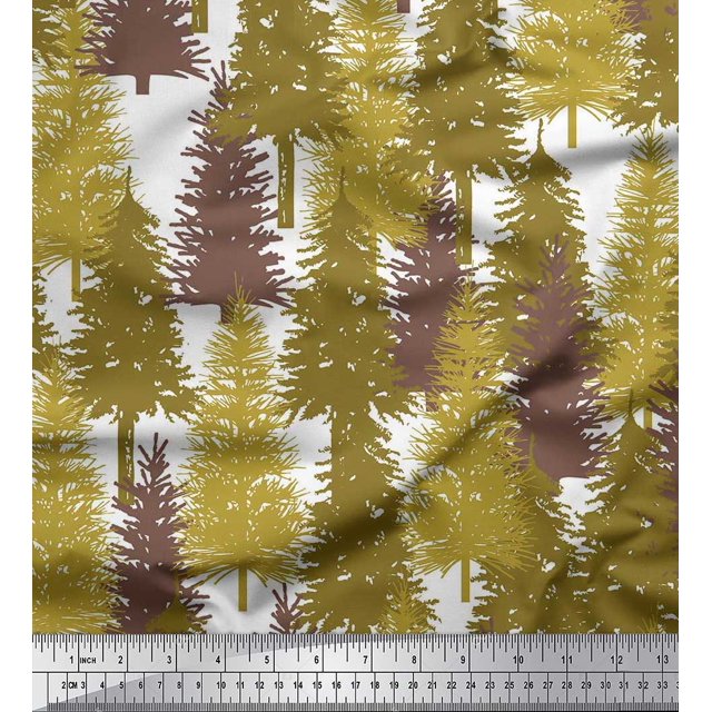 Soimoi Silk Fabric Cedar Tree Print Sewing Fabric Yard 42 Inch Wide