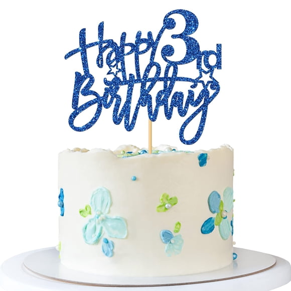 RoadSea Happy 10th Birthday Cake Topper - Kid Girl Boy Ten Years Old Birthday Cake Supplies - 10th Birthday Party Decorations - Blue Glitter (10th)
