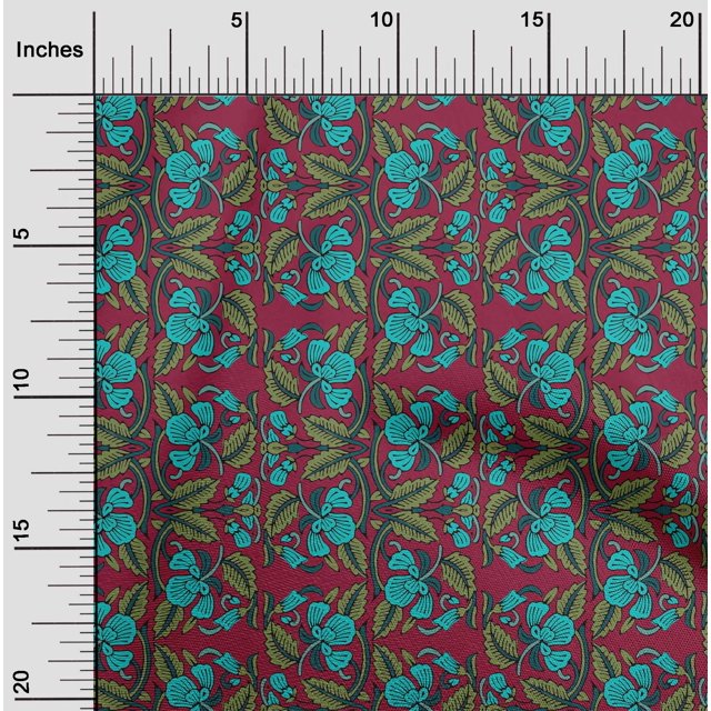 oneOone Polyester Lycra Fabric Leaves & Floral Block Print Fabric BTY 56 Inch Wide
