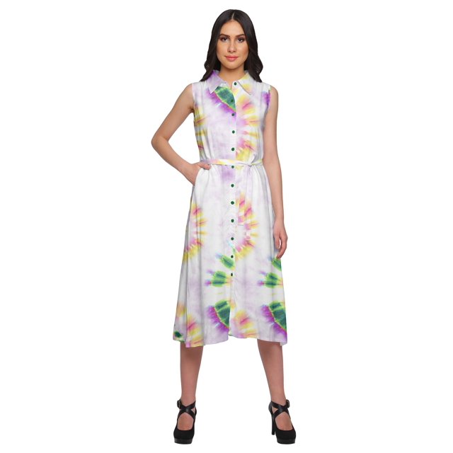 Moomaya Robe Sans Manches à Col à Revers pour Femmes avec Poches Imprimée Tenue d'Été