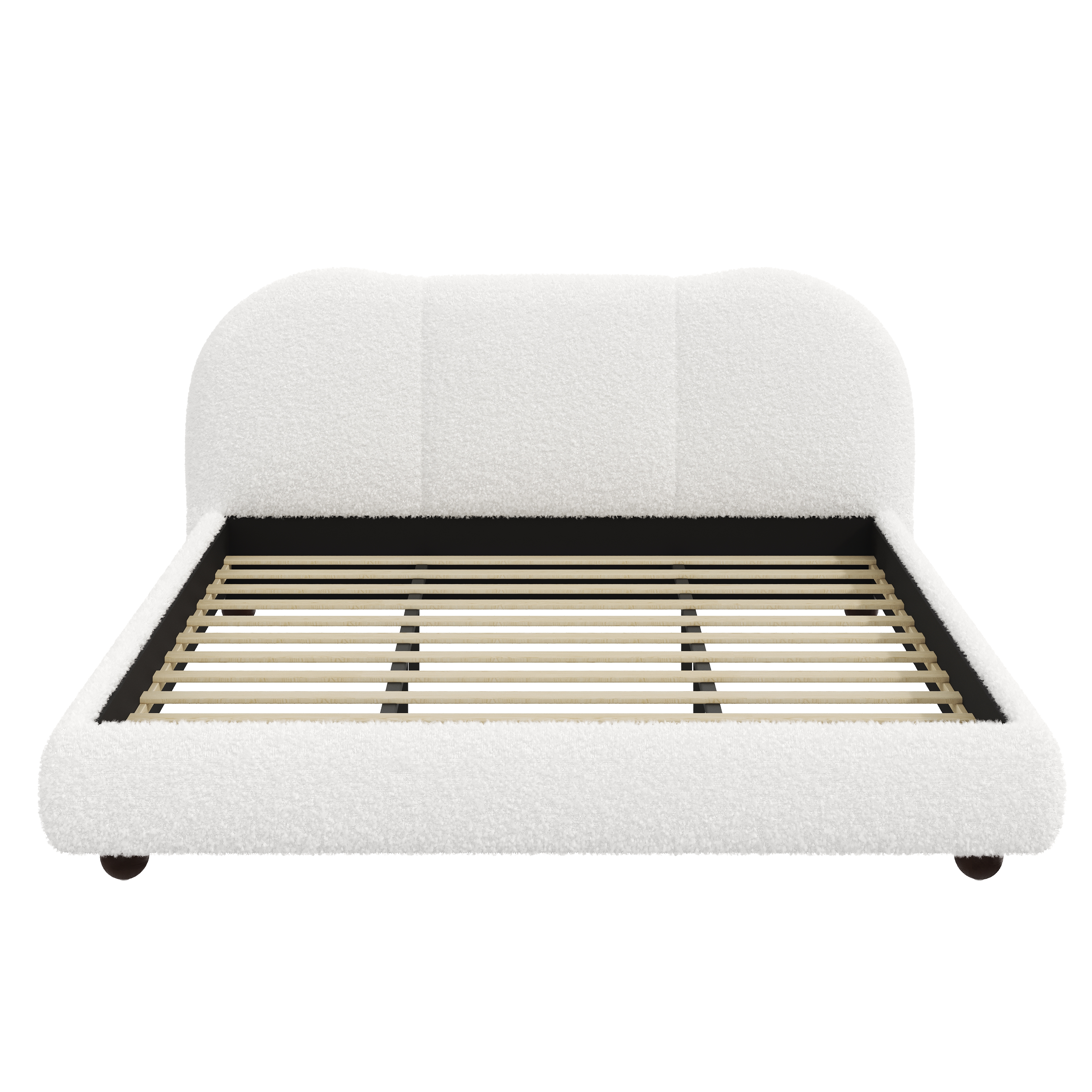 Homy Casa Lit Plateforme Très Grand Format en Bouclé, Tête de Lit Courbée Rembourrée, Lit en Tissu Teddy Sans Sommier