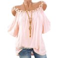 thumbnail image 1 of DYMADE Femmes Froid Épaule Dentelle Manches Courtes Souillé Couleur Tunique Haut, 1 of 2
