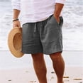 thumbnail image 2 of Mens Cotton Linen Shorts Casual Drawstring Inseam Shorts Stretch Summer Beach Wear, 2 of 6