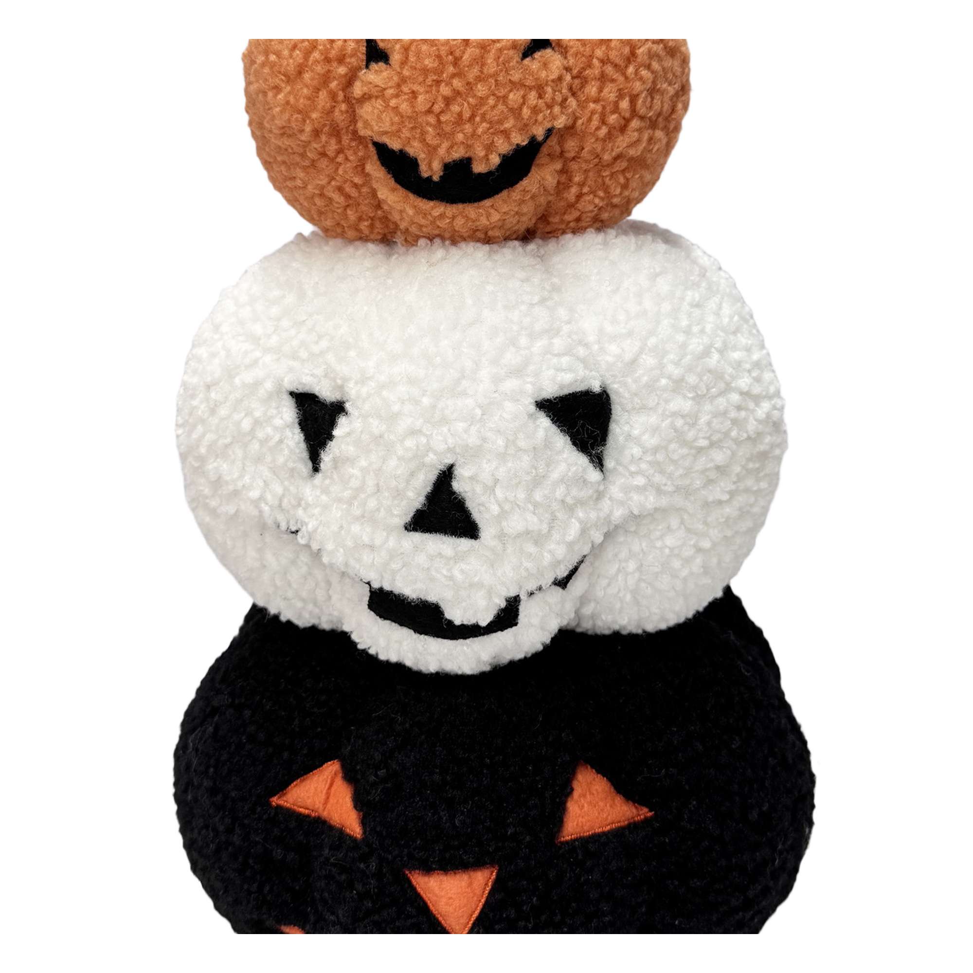 Way-To-Cel PL Teddy fleece stacked pumpkin decor, 15 inches height, orange and white and black colour