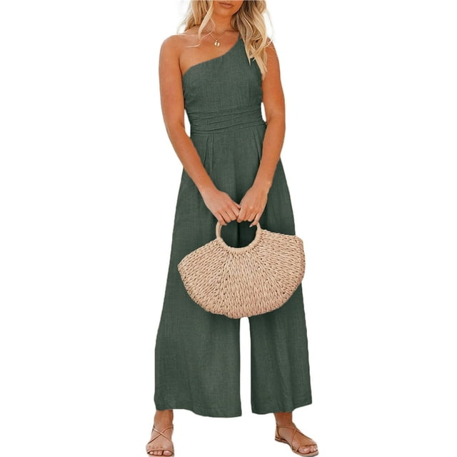 Women Romper Sleeveless Off-Shoulder Neck Wide-Leg Trousers