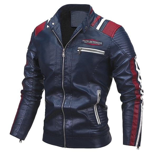 TJAZFJPA Jackets for Men Fashion Leather Men's Winter Padded and Thickened Stand Up Collar Pu Casual Style Jacket with Pockets Jacket Mens Jackets Fall Tall Black Leather Jacket for Men
