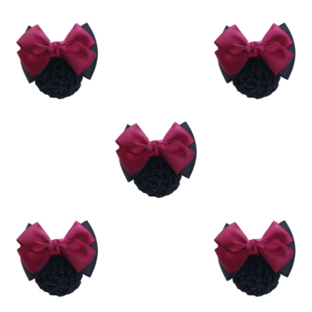 Wweixi Professional Hair Plate Mesh Pocket Featuring Convenient Snood Net Elegant Two Bows- rose red 5Set
