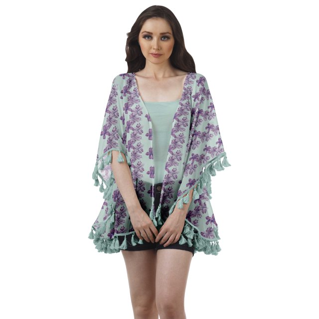 Moomaya Boléro Ouvert Imprimé Manches Kimono Imprimé Couverture de Plage pour Femmes