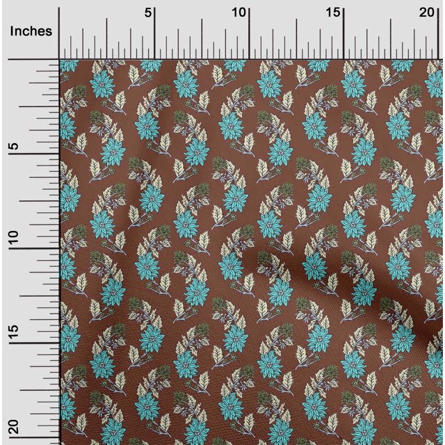 oneOone Cotton Cambric Fabric Leaves & Floral Block Print Fabric BTY 56 Inch Wide