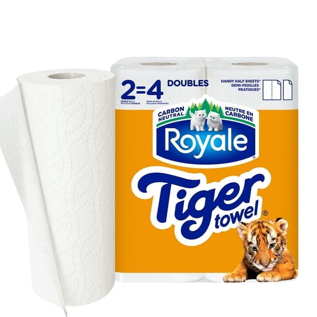 Royale Tiger Towel Paper Towel, 2 Equal 4 Rolls, 98 Sheets per Roll, 2-Ply, 196 Total Half Sheets