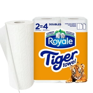 Royale Tiger Towel Paper Towel, 2 Equal 4 Rolls, 98 Sheets per Roll, 2-Ply, 196 Total Half Sheets