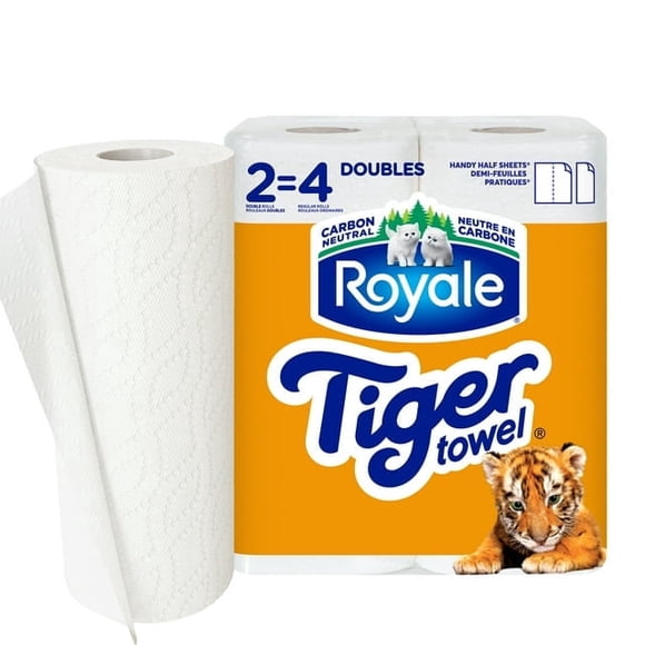 Royale Tiger Towel Paper Towel, 2 Equal 4 Rolls, 98 Sheets per Roll, 2-Ply, 196 Total Half Sheets
