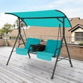 thumbnail image 3 of Gymax 2-Person Canopy Porch Swing Padded Chair Cooler Bag Rotatable Tray Turquoise, 3 of 10