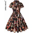 thumbnail image 1 of 2024 Robe Vintage d'Été pour Femmes à Imprimé Perroquet et Oiseau, Décontractée, Verte, Rétro, Pin-Up, Pin-Up, Robe de Fête Rockabilly Années 50 60, Robe Soleil Évasée, 1 of 7