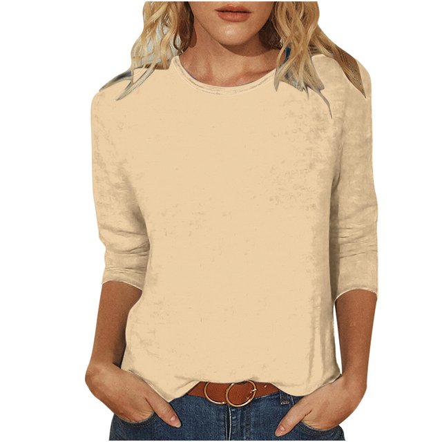 Birdeem Womens Casual Solid Color Round Neck Three Quarter Sleeve Tops Blouse