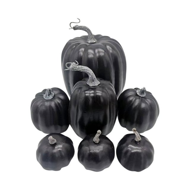 MesaSe Artificial Assorted Pumpkins Fake Artificial Maple Leaves Halloween 7pcs