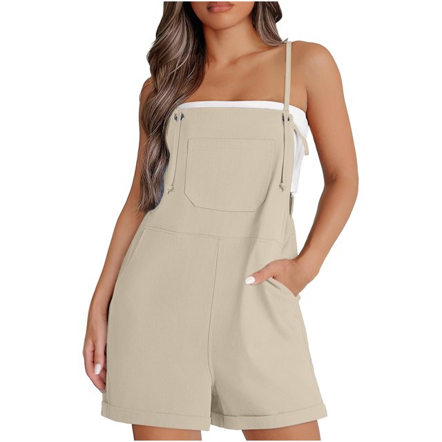RKSTN Jumpsuits for Women 2024 Fashion Summer Temperament Casual Rompers Solid Color Sleeveless Suspender Short Jumpsuits with Pockets