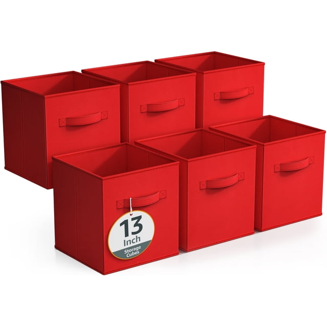 Sorbus 6-Pk 13" Foldable Fabric Storage Bins with Handles for Pantry, Toy & Closet Organization - Red
