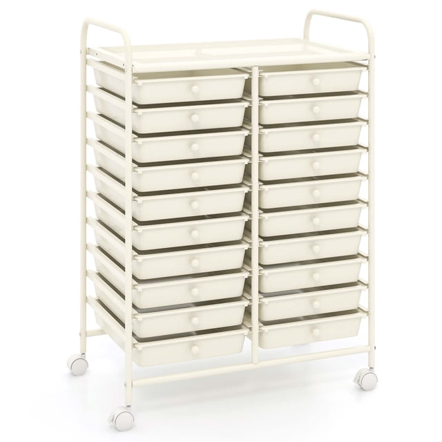Costway 20 Drawers Rolling Storage Cart Art Craft Organizer on Wheels Multipurpose White