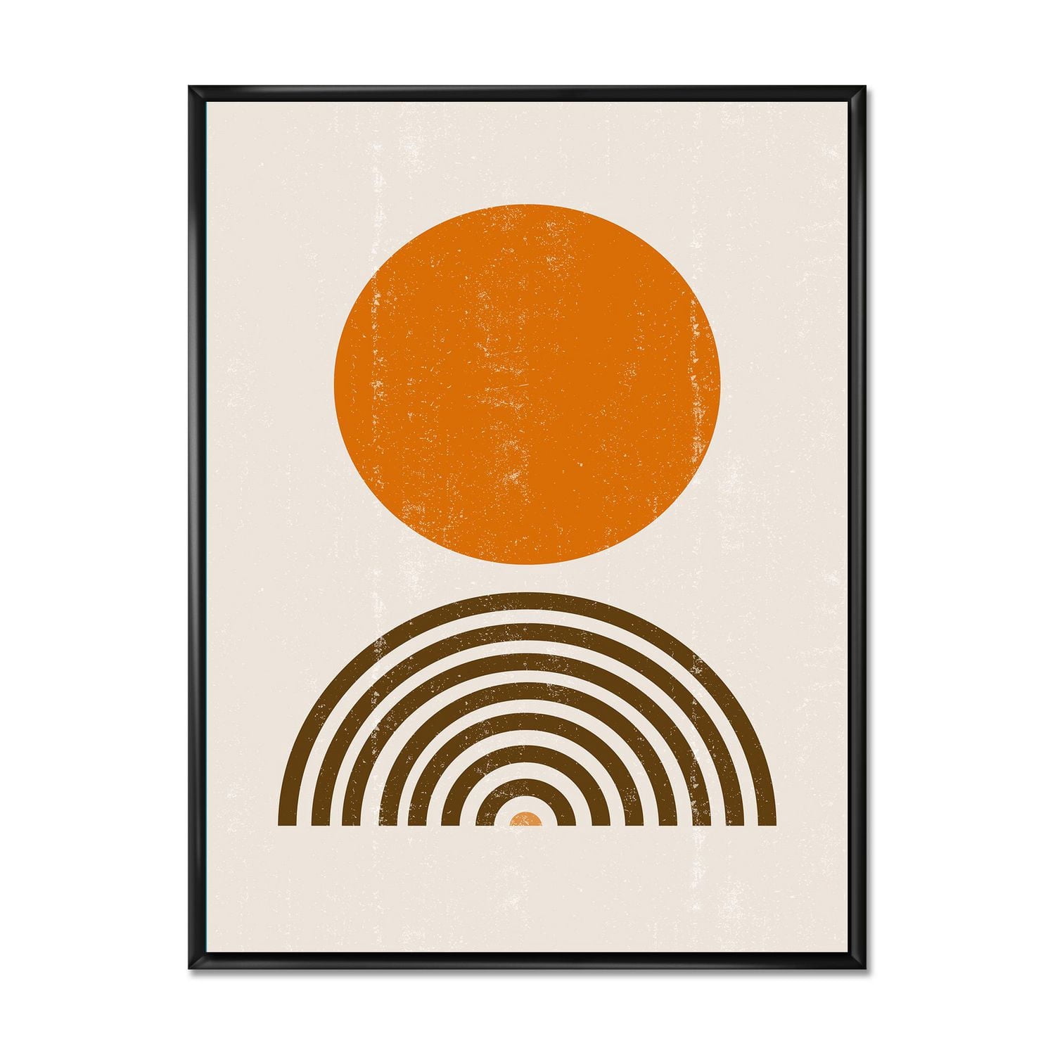Designart Résumé Minimal orange Sun et Rainbow I ART MURAL À CADRE FLOTT
