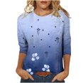thumbnail image 1 of CEHVOM T-shirt Mode Femme Imprimé Ample Manches 3/4 Blouse Col Rond Tops Décontractés Liquidation, 1 of 5