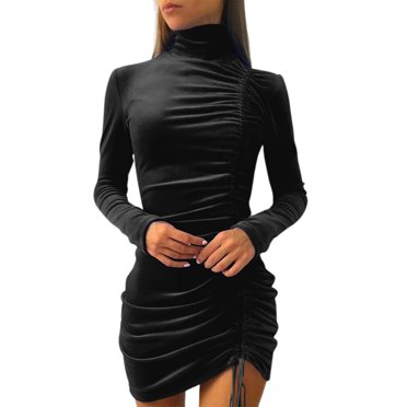 Transemion Black Classic And Stylish Long Sleeve Dress For Sophisticated Look Casual Dress For Women Hip Dress XL 1Set