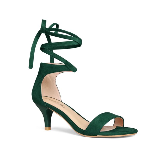 BLISSFUL STEP Chaussures pour Femmes en Faux Suède à Lacets à Bout Ouvert à Talon Kitten avec Semelle Intérieure Coussinée Sandales Vert 6
