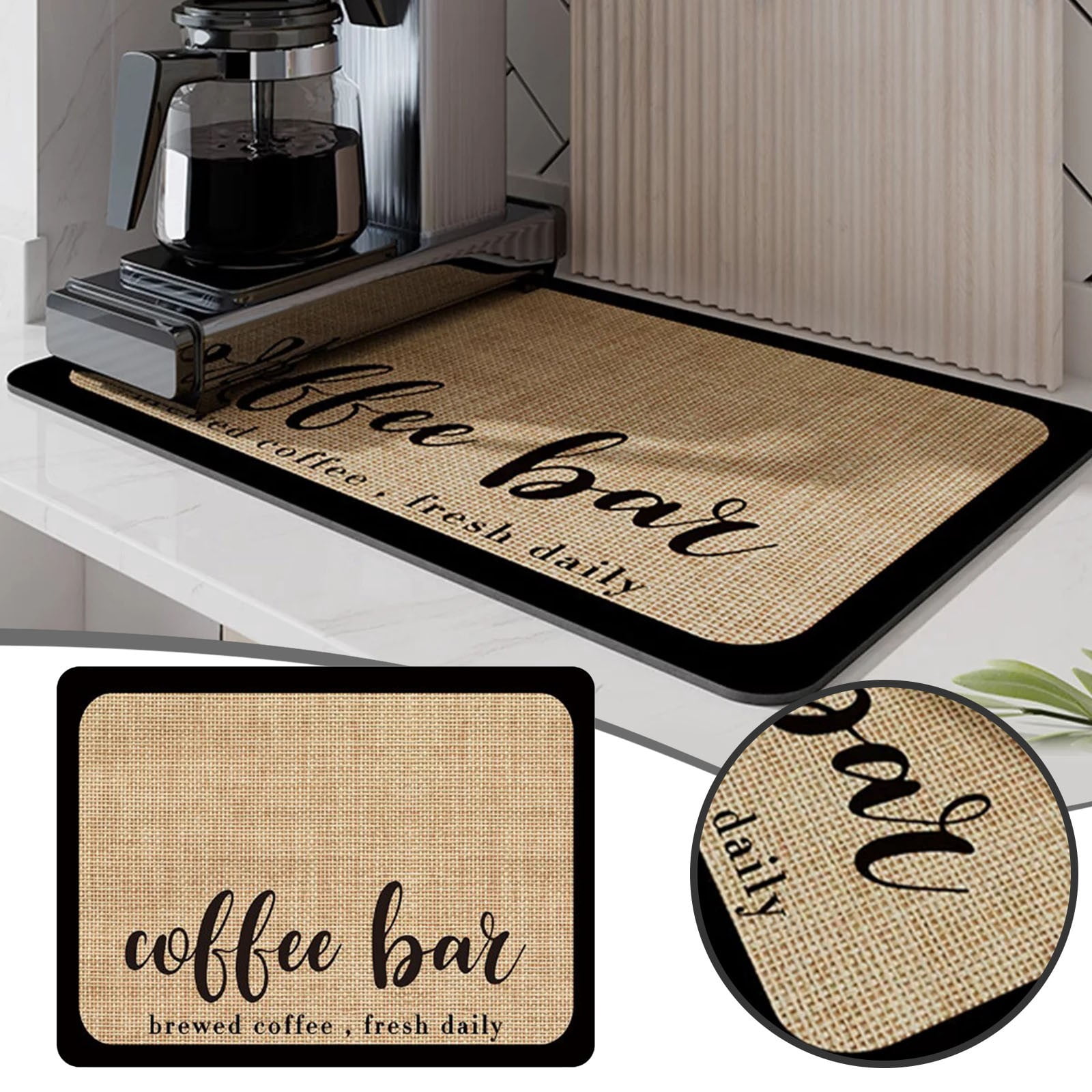 Placemat for Kitchen Countertop and Drying—Durable Rubber Coffee Bar Mat for Quick Drying Absorbent Stain- Versatile Placemats for Coffee Maker Area